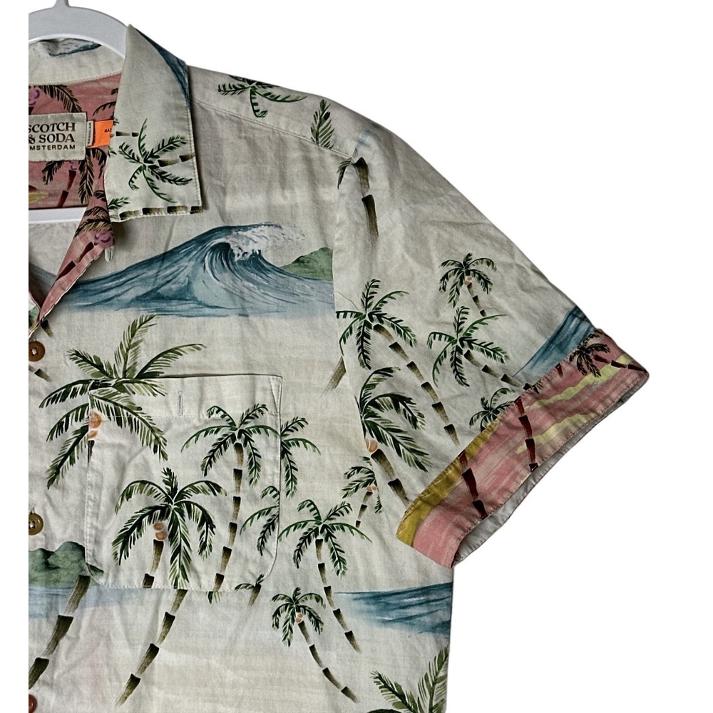 Scotch & Soda Shirt Men's Medium Short Sleeve Button Front Hawaiian Beach Resort - Picture 7 of 10